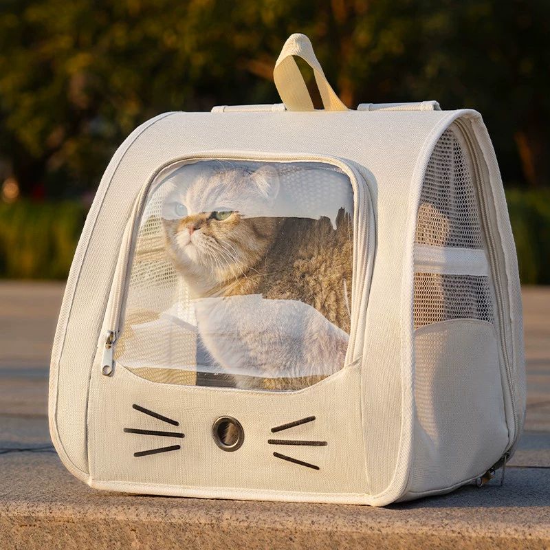 고양이 대용량 휴대용 백팩 외출용 가방 특대형 통기성 오프화이트 B 7.5kg 이하 반려동물용 - 상품 이미지
