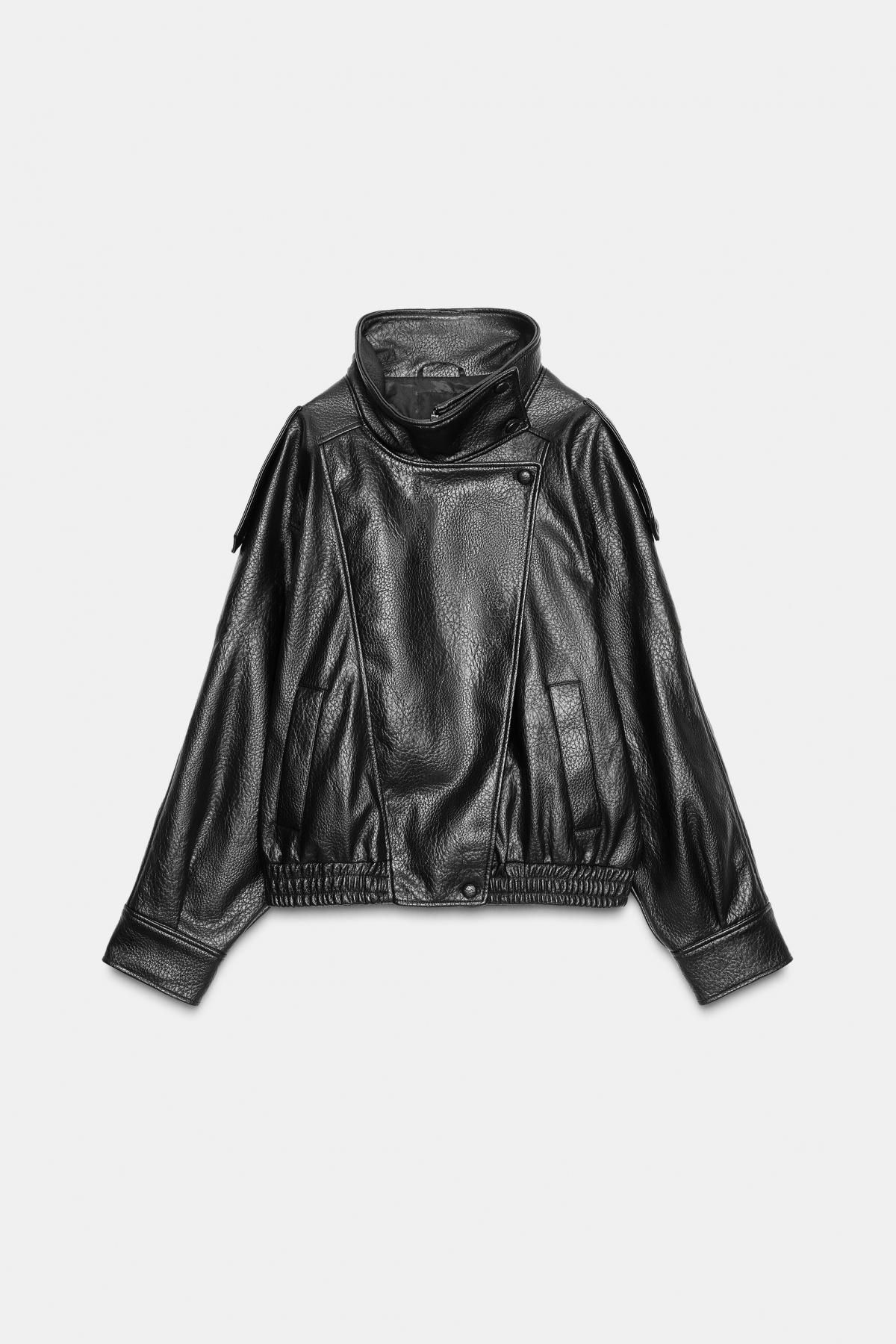 자라 테크니컬 레더 하이넥 집업 재킷 4341/742 BLACK - 메인 이미지