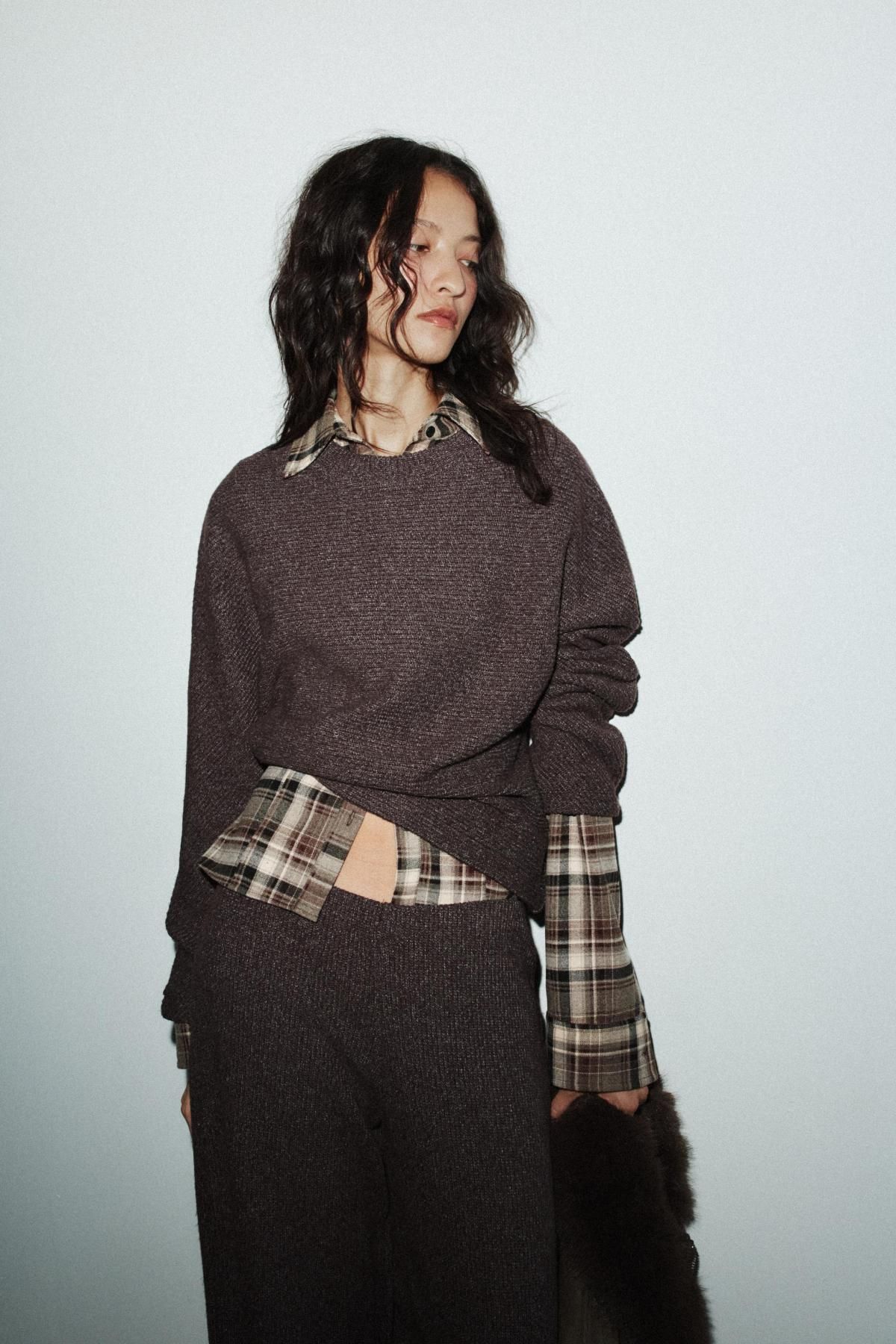 자라 소프트 와이드 웨이스트 밴딩 팬츠 6050/825 BROWN MARL - 상세 이미지 3