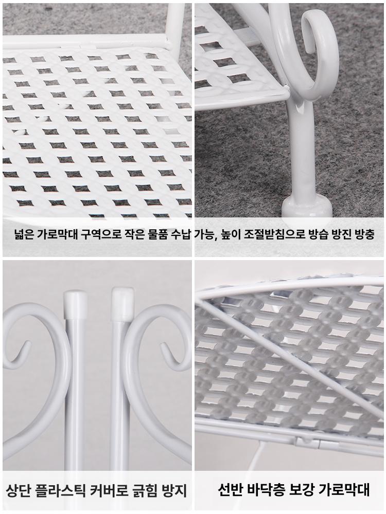 철제 코너 5단 욕실 수납선반 다용도 정리대 바닥형 인테리어 선반 3단 화이트 83cm - 상세 이미지 4