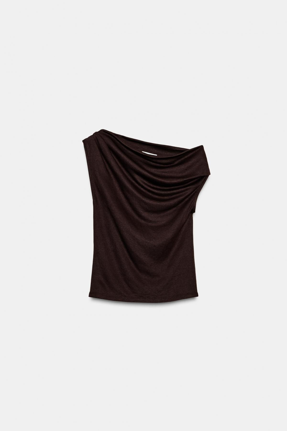 자라 트렌디 비대칭 컷아웃 니트 탑 2298/450 BROWN - 상품 이미지
