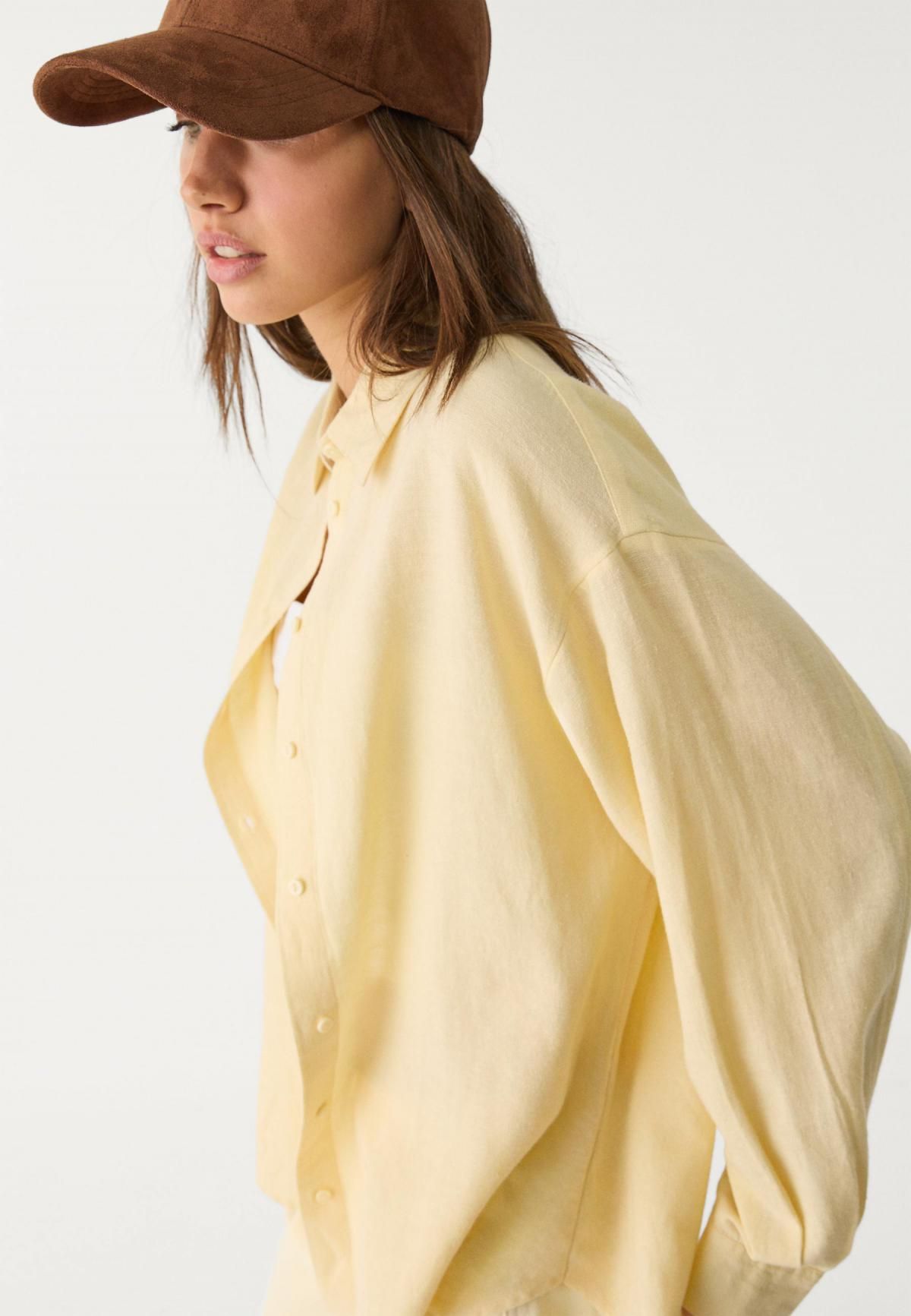 스트라디바리우스 린넨 블렌드 루즈핏 긴팔 셔츠 2027/022 PALE YELLOW - 상세 이미지 2