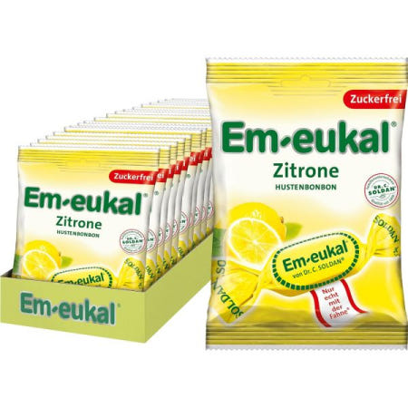 [해외]Em-eukal 엠유칼 기침약 레몬, 무설탕 및 무유당, 멘톨 향이 나는 로젠지, 20 x 75g, 비타민 C 함유, 무유당 [B08ZT3S5Y9]