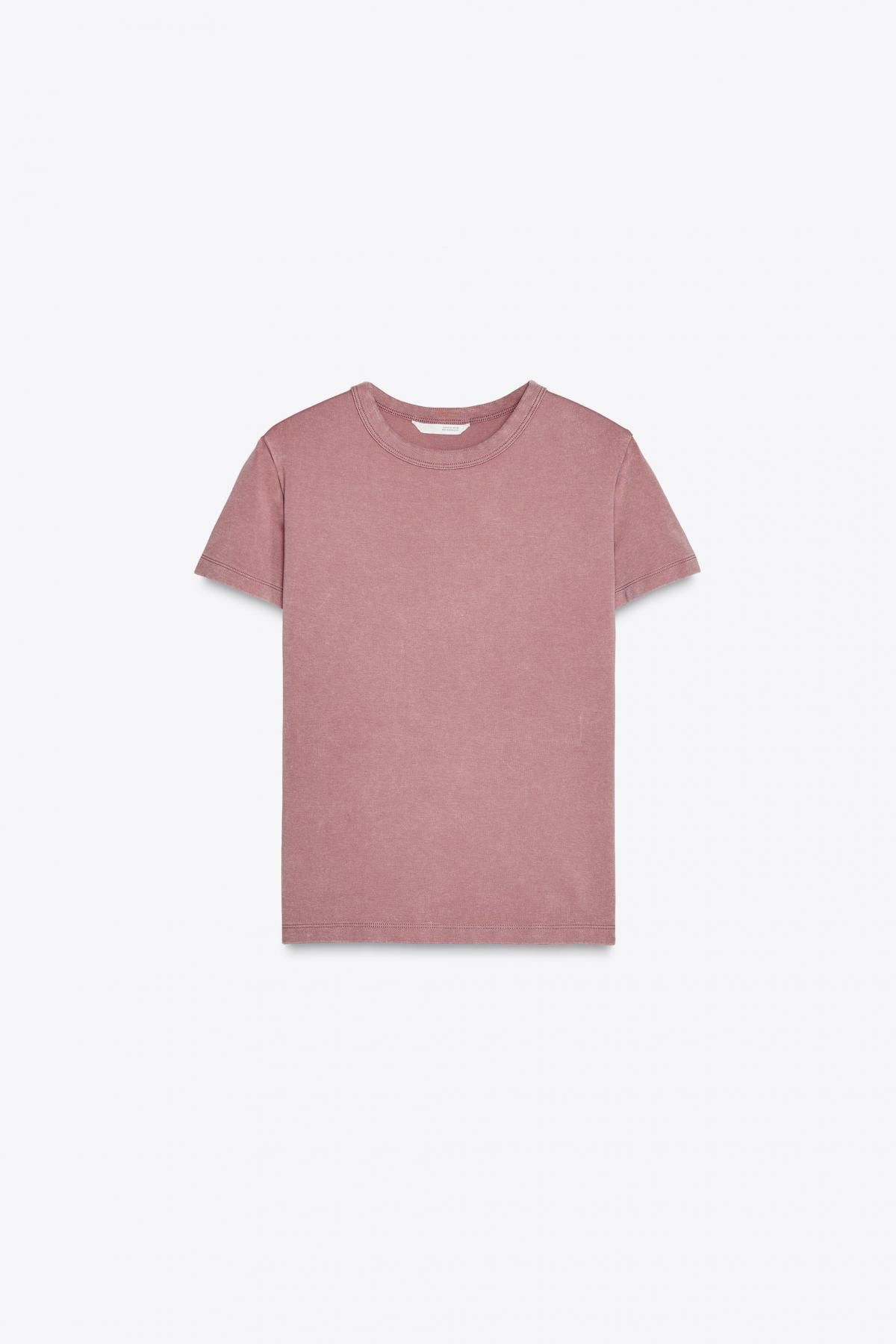 자라 미니멀 소프트 라운드넥 반팔 티셔츠 4174/378 CHALK PINK - 상품 이미지