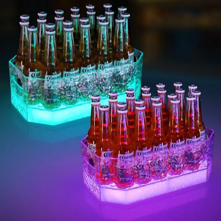 LED 아이스버킷 맥주 샴페인 조명 양동이 얼음통 와인 바스켓 - 상품 이미지