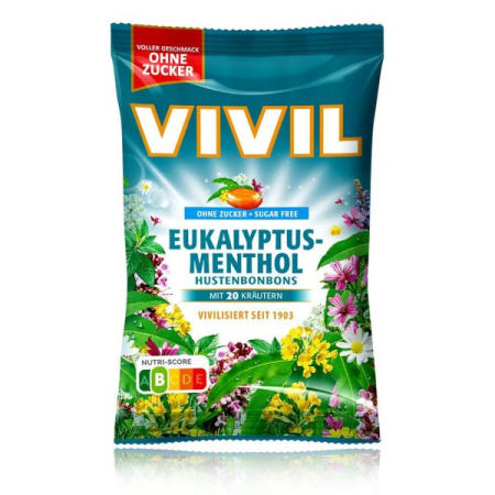 [해외]VIvIl VIVIL 유칼립투스-멘톨 20 허브, 1 봉지, 유칼립투스 향의 기침약, 무설탕 비건, 120g 개 [B0BP2H25J2]