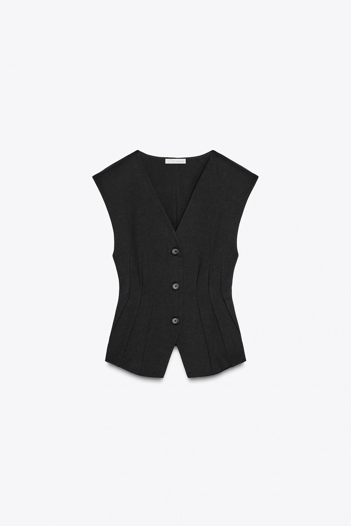 자라 테크니컬 브이넥 민소매 인터록 탑 3641/302 BLACK - 상품 이미지