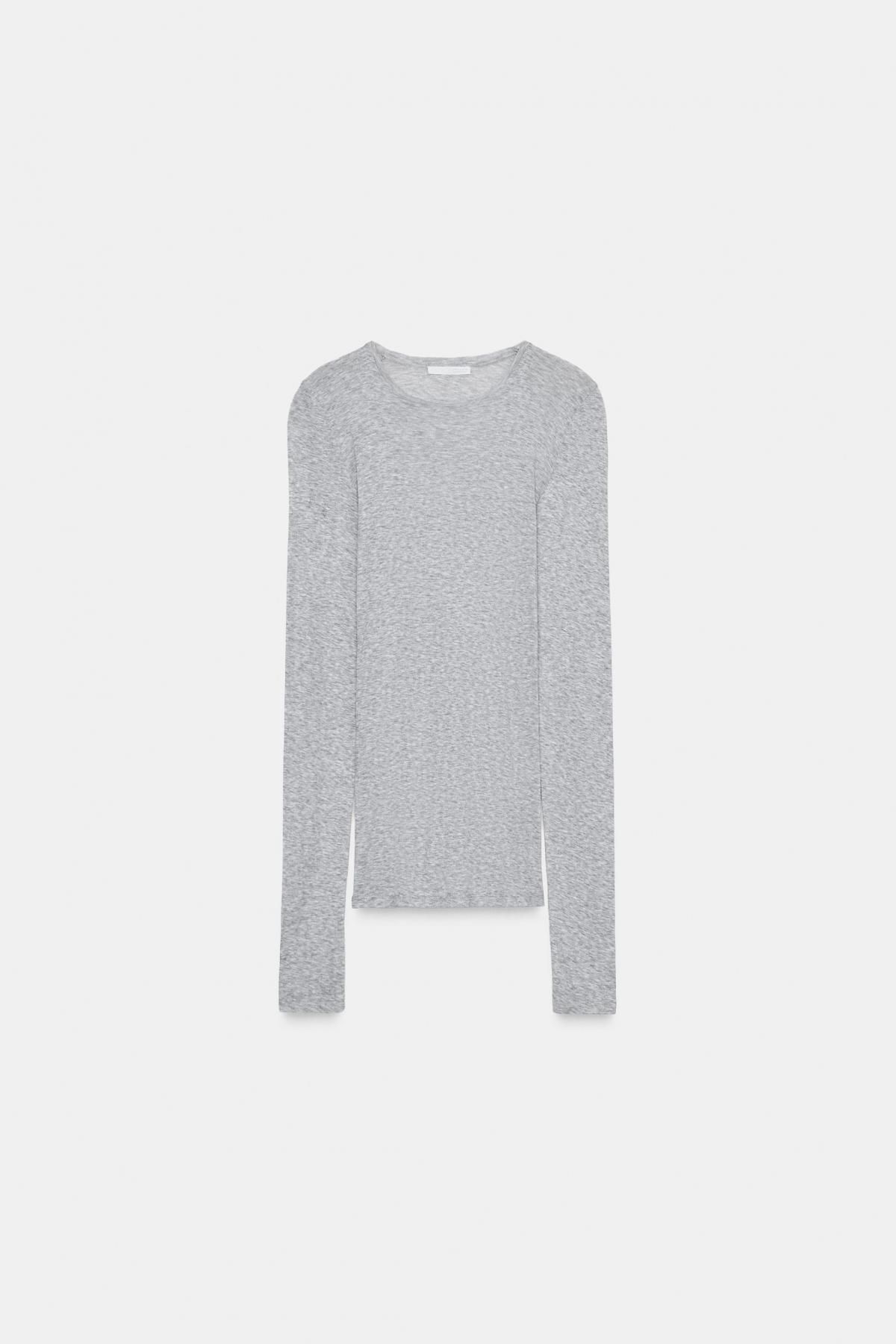 자라 프리미엄 수피마 라운드넥 슬림핏 긴팔 티셔츠 0858/613 GREY MARL - 메인 이미지