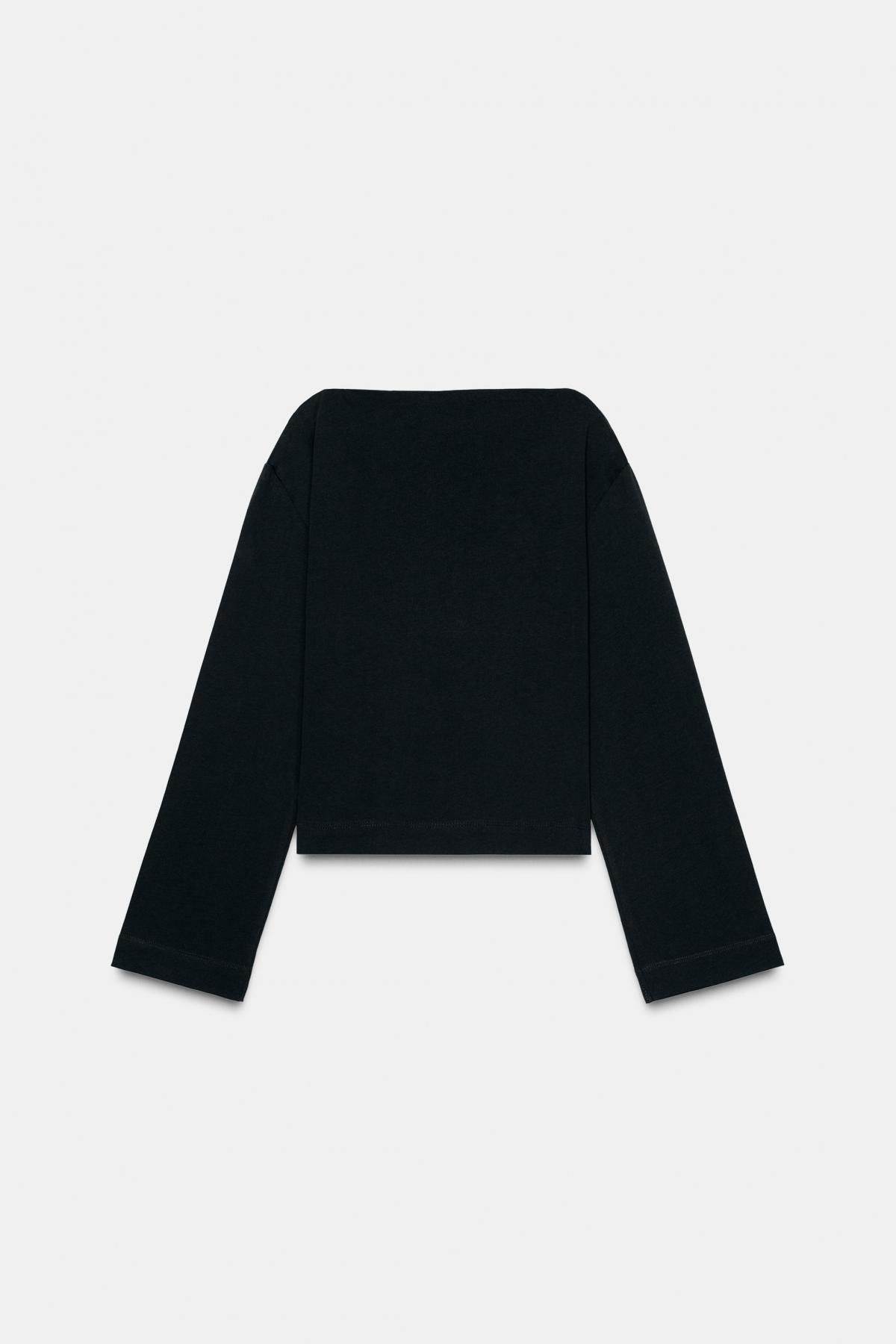 자라 미니멀 보트넥 긴팔 티셔츠 코튼 블랙 0264/456 DARK ANTHRACITE - 상세 이미지 5