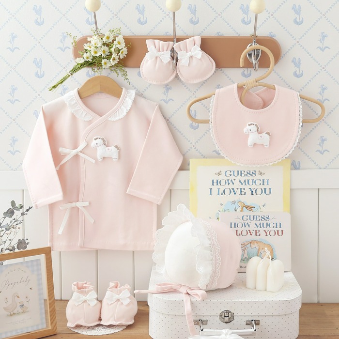 오가닉 아기 말 포니 배냇저고리 만들기 세트 핑크 태교바느질 DIY 사계절용 여름 선택 - 메인 이미지