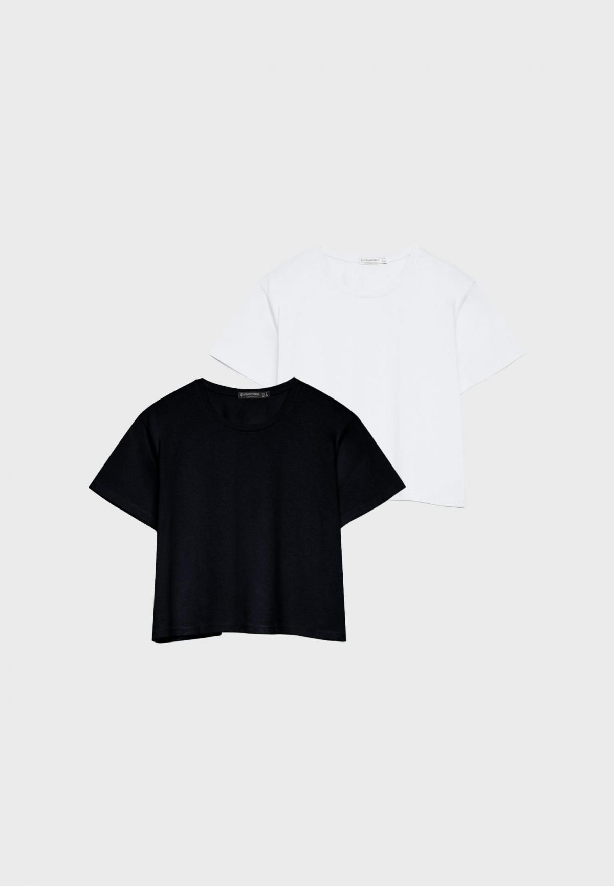 스트라디바리우스 데일리 크롭 반팔 라운드넥 티셔츠 2팩 2505/452 BLACK - 상품 이미지