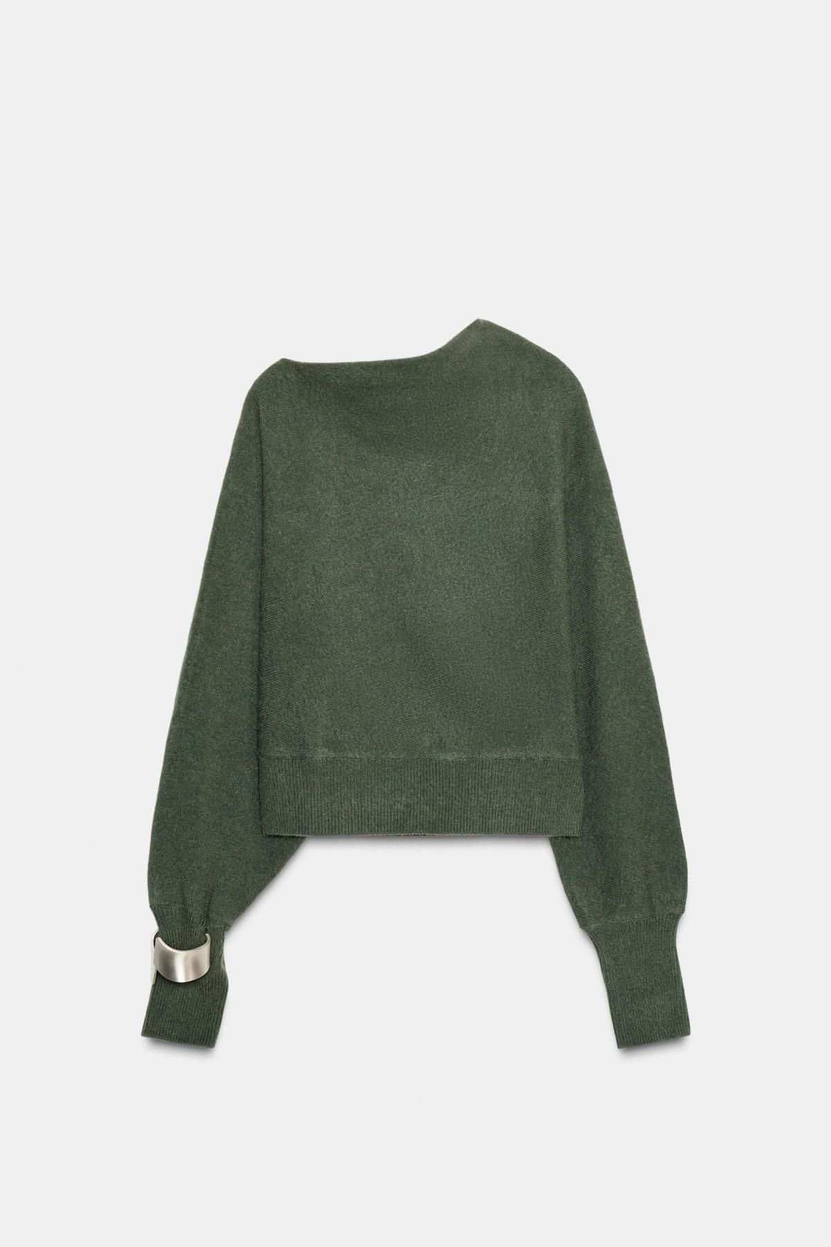 자라 비대칭 커프스 디테일 여성 니트 스웨터 2893/177 MID-GREEN - 상품 이미지