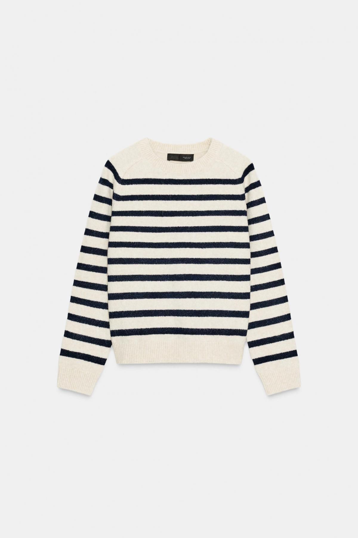 자라 스트라이프 라운드넥 데일리 긴팔 니트 스웨터 2756/151 SAND / BLUE - 상품 이미지