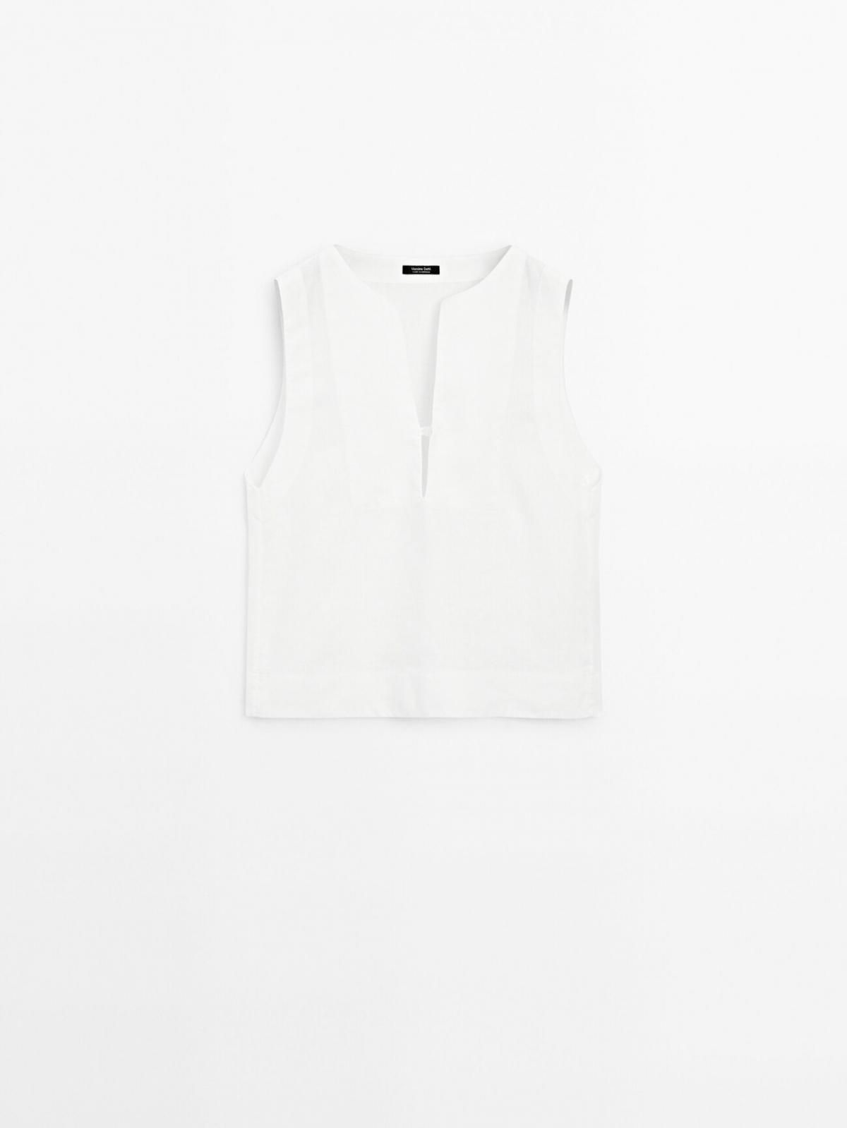 마시모두띠 린넨 슬리브리스 심플 블라우스 5139/739 WHITE - 상품 이미지