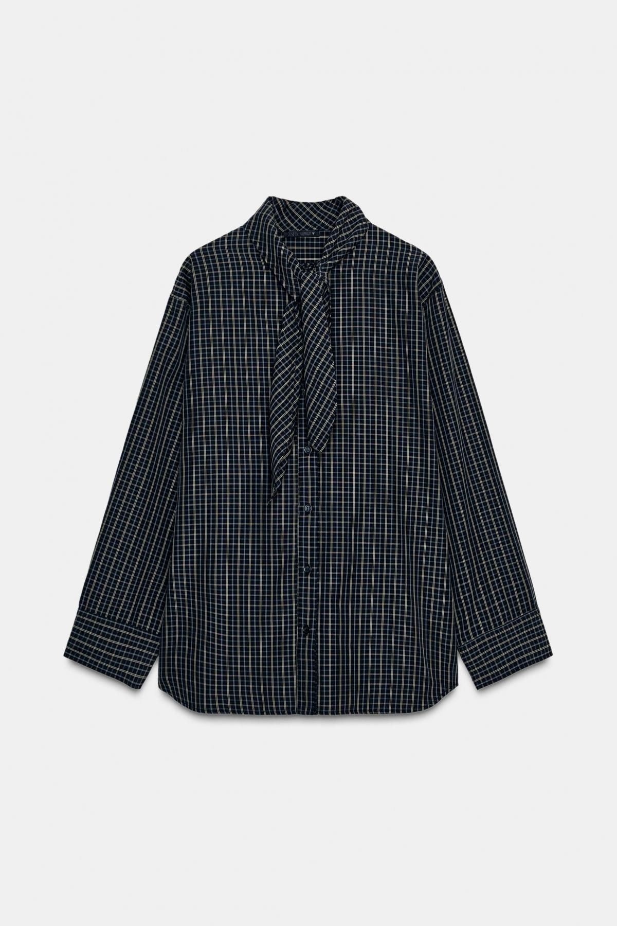 자라 테크니컬 체크 코튼 스카프 긴팔 셔츠 2180/125 BLACK / ECRU - 메인 이미지