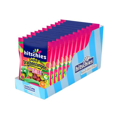 [Besuche den Hitschler-Store][해외]HItschler 히트치스 사워 드래곤 텅 브리즐 볼 - 메가 크런키 커버 달콤한 과일 껌 맛: 복숭아, 딸기, 사과, 체리 비건 12 x 100g [B0CYTHBJPY]