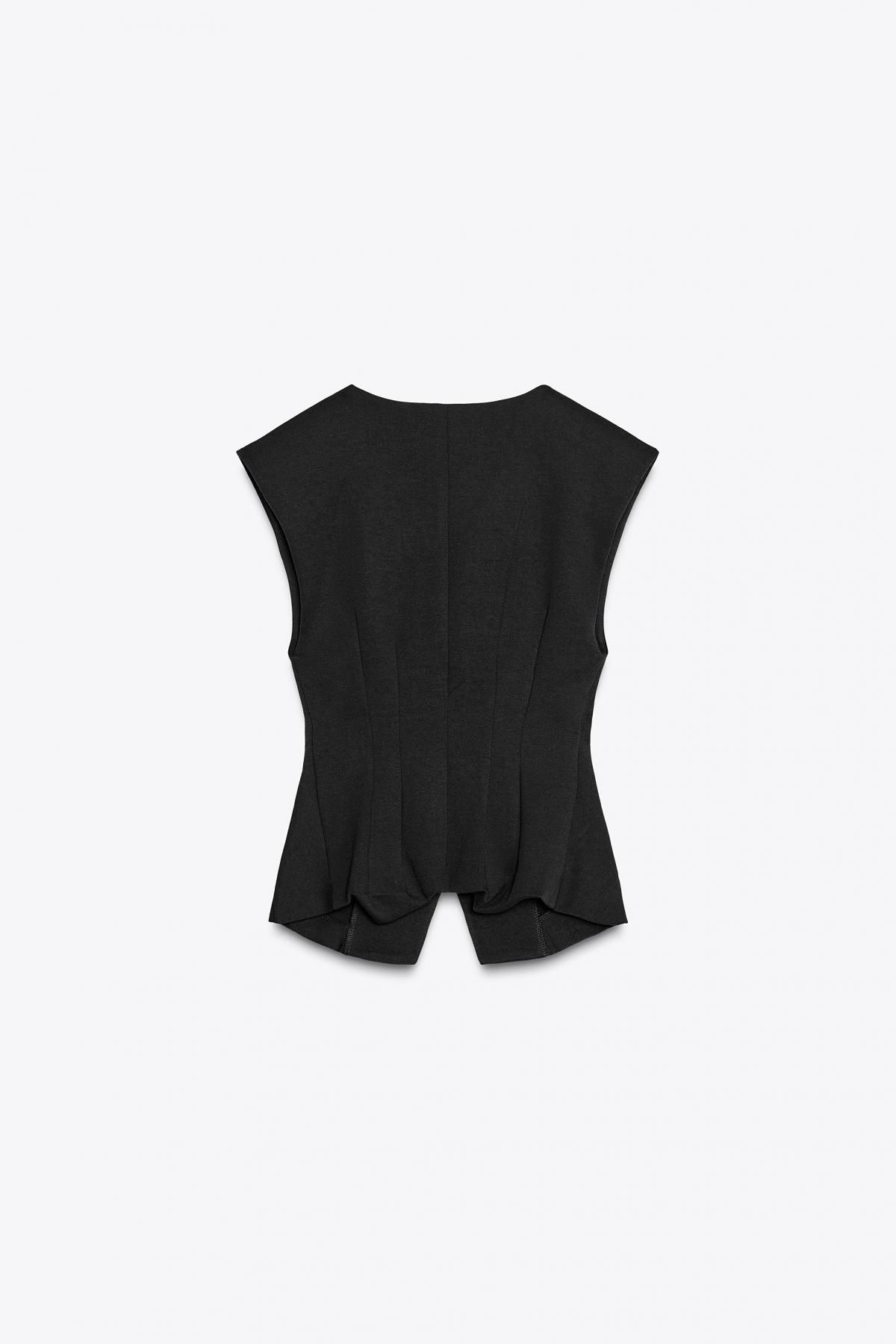 자라 테크니컬 브이넥 민소매 인터록 탑 3641/302 BLACK - 상세 이미지 5
