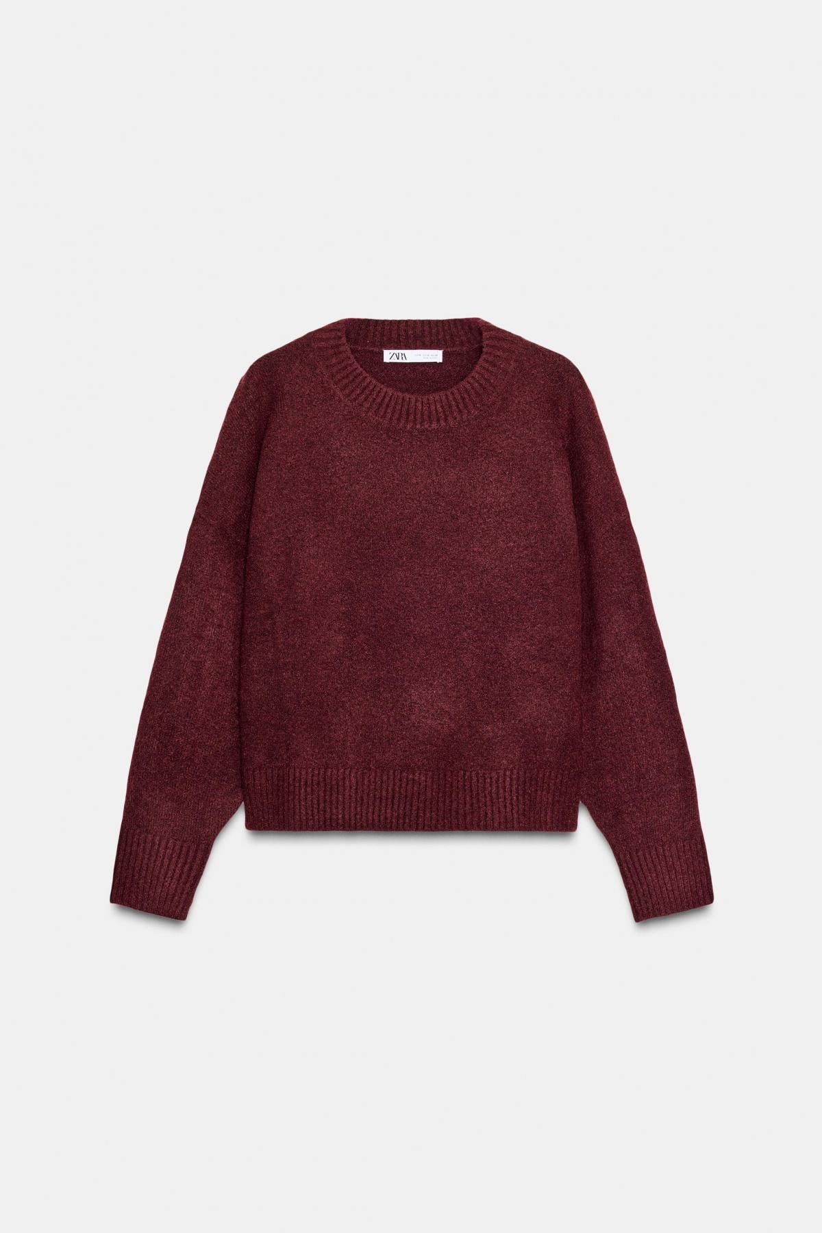 자라 버건디 소프트 라운드넥 니트 스웨터 2142/161 BURGUNDY - 상품 이미지
