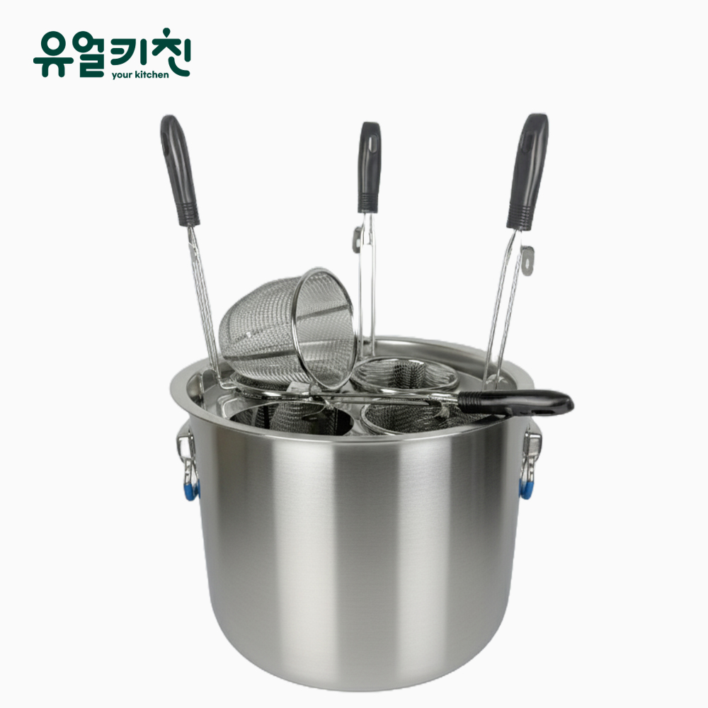 업소용 스텐 인덕션 해면기 4구 세트 (냄비+받침대+건지기4개) - 상품 이미지