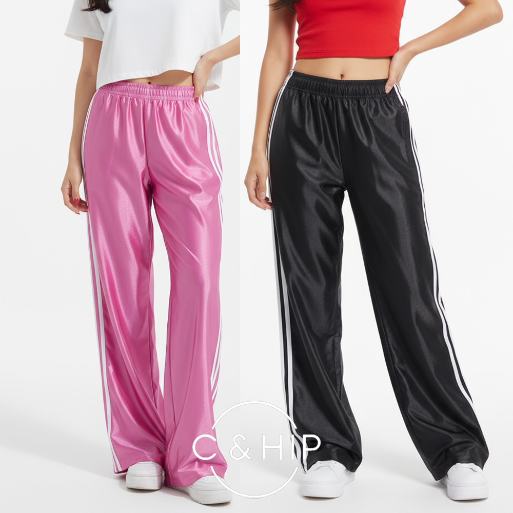 디디 트랙 트레이닝 실버 메탈 실크 새틴 샤틴 밴딩 와이드팬츠 4color - 상품 이미지