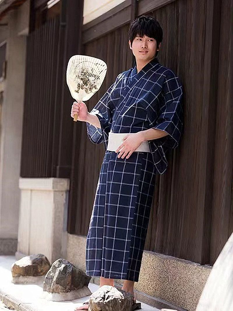 남성 일본 유카타 가운 기모노 오버핏 전통 하오리 잠옷 전통의상 두루미 린넨 재킷 블루 4 키 178cm 이상 - 상세 이미지 2