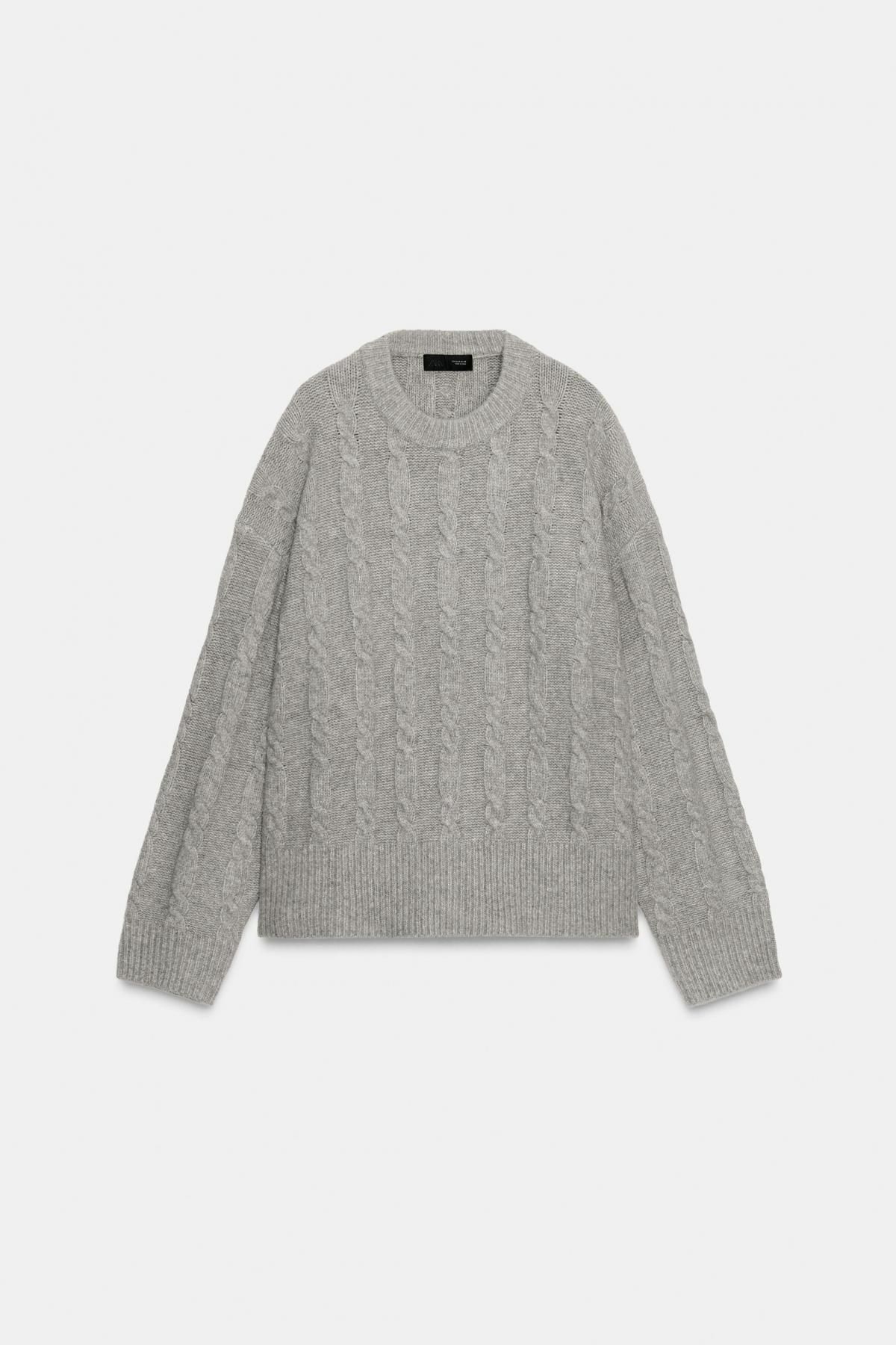 자라 케이블 니트 소프트 라운드넥 스웨터 2142/165 LIGHT GREY - 상품 이미지