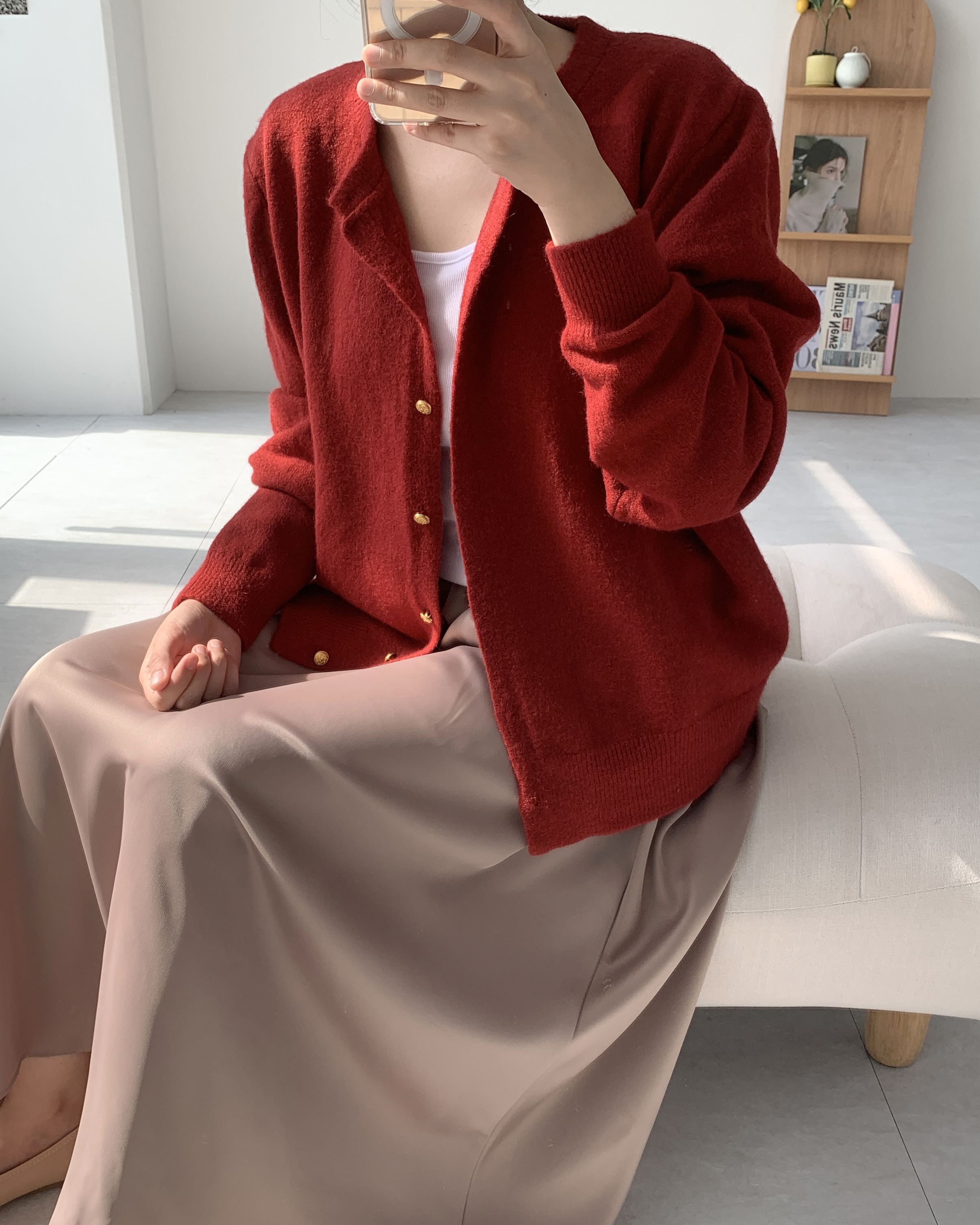 금콩 겨울가디건 빅사이즈가디건 77 88 레드가디건 - 상세 이미지 4