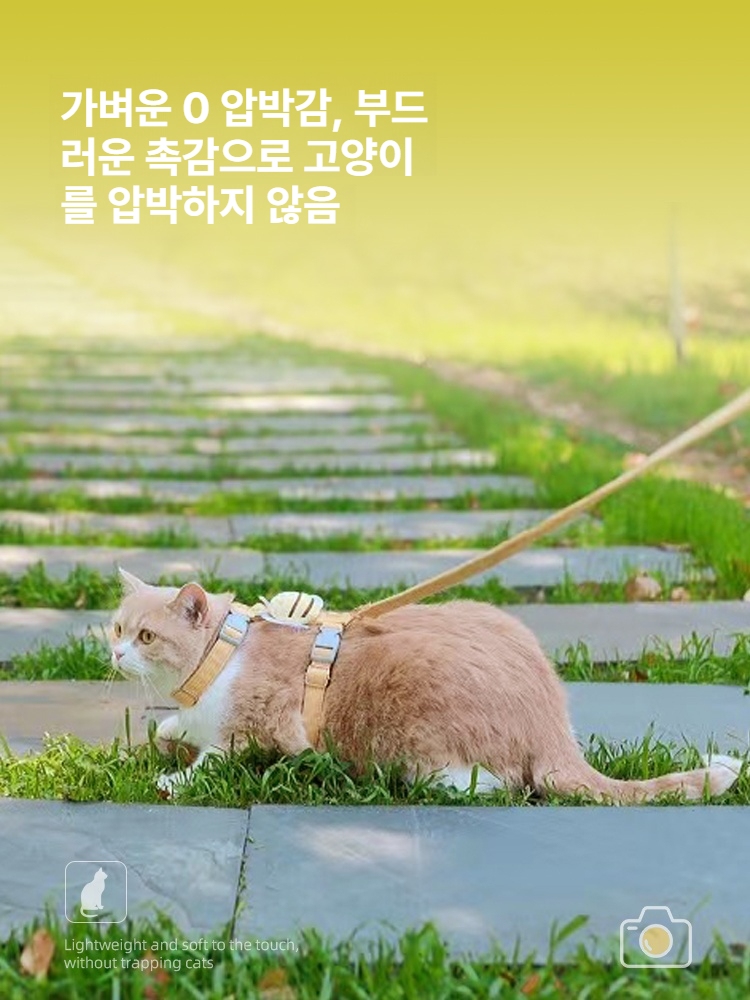 고양이 산책줄 목줄 토끼용 고양이줄 산책용 애완동물 캔버스베어 옐로우 S - 상세 이미지 3