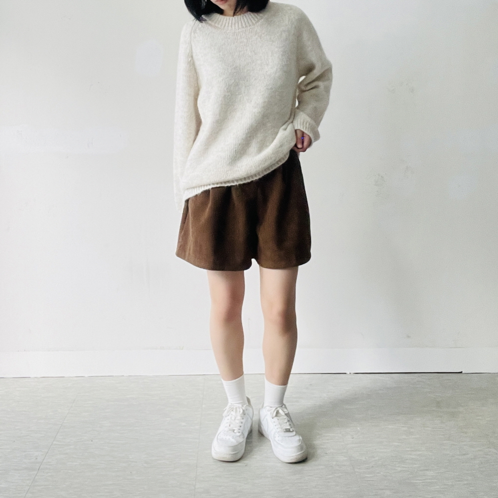 코듀로이반바지 가을 겨울 골덴 반바지 4부 핀턱 뒷밴딩 팬츠 - 상세 이미지 3