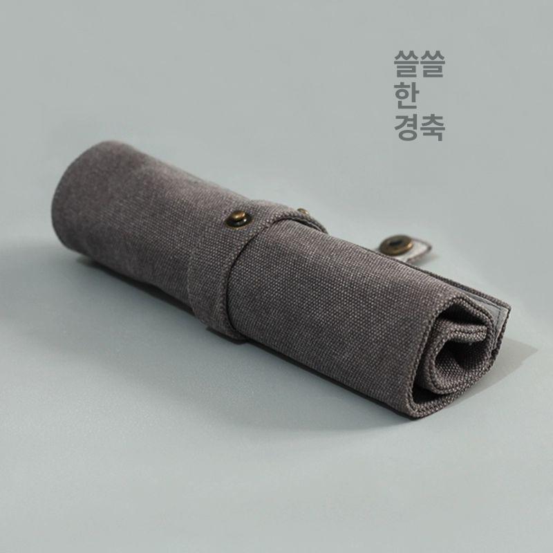 캔버스 필통 파우치 워싱 펜수납 보관 휴대용 롤링 내부덮개 볼펜 케이스 워터멜론레드 - 상세 이미지 3