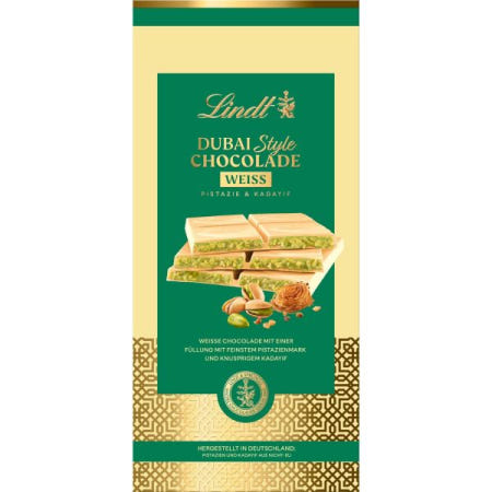 [Besuche den Lindt-Store][해외]LIndt 린트 두바이 초콜릿 화이트 I 150g 바 급 피스타치오 페이스트, 피스타치오와 아몬드가 들어간 초콜릿, 바삭한 카다이프 필링, 바, 선물용 [B0FGXTHDX2