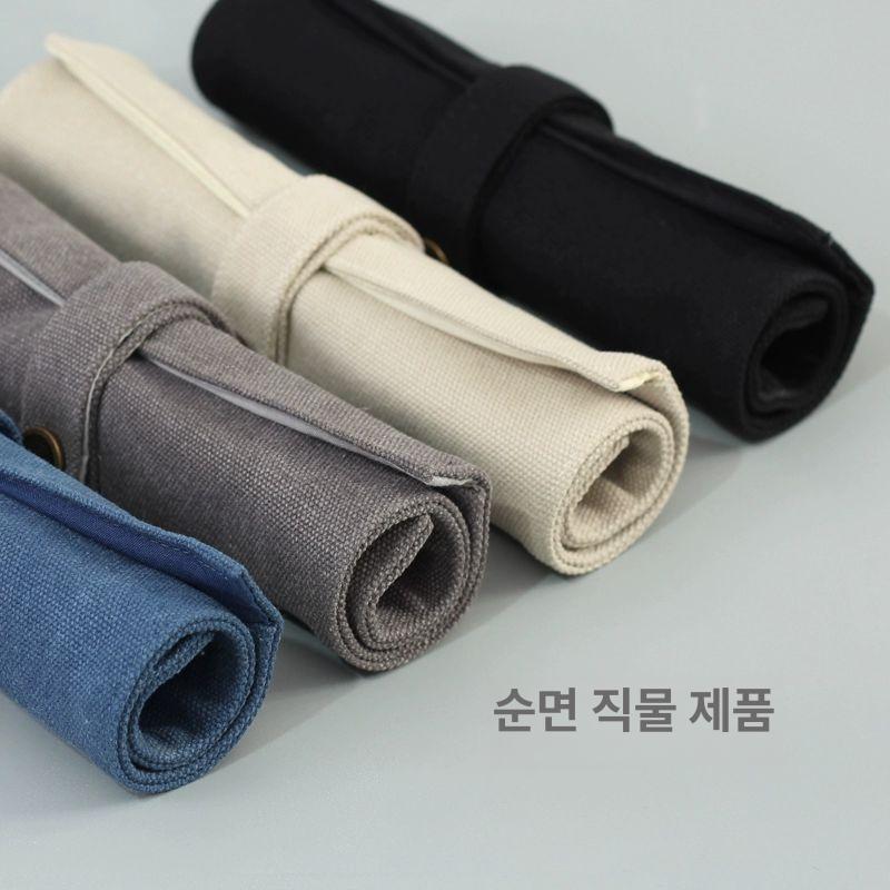 캔버스 필통 파우치 워싱 펜수납 보관 휴대용 롤링 내부덮개 볼펜 케이스 워터멜론레드 - 상세 이미지 5