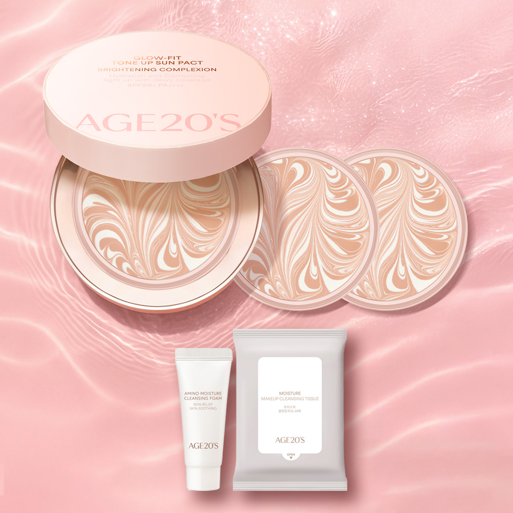 에이지투웨니스 글로우핏 톤업 선팩트 12.5g 본품+리필 2개 (클렌징폼20g, 클렌징티슈10매) SPF50+ PA++++ 파데프리 선쿠션 선크림 톤업크림 톤업쿠션