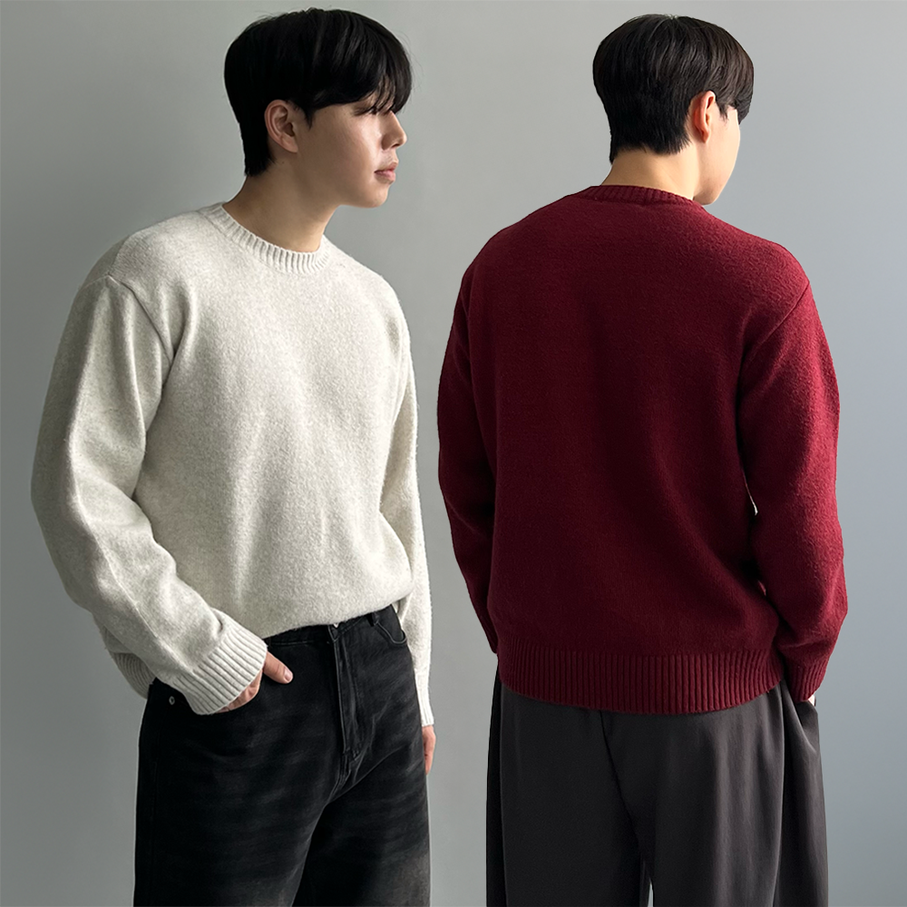 1+1 워셔블니트 남자오버핏니트 남성울니트 - 상품 이미지