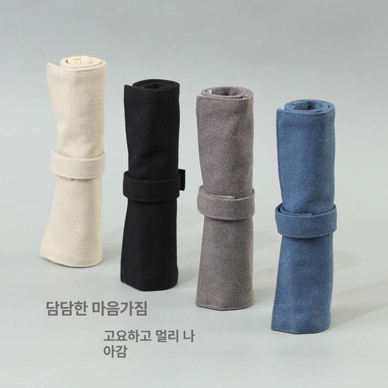 캔버스 필통 파우치 워싱 펜수납 보관 휴대용 롤링 내부덮개 볼펜 케이스 워터멜론레드 - 상세 이미지 2