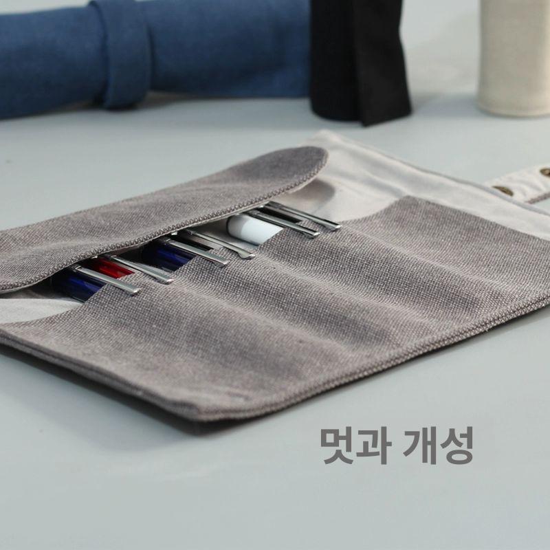 캔버스 필통 파우치 워싱 펜수납 보관 휴대용 롤링 내부덮개 볼펜 케이스 워터멜론레드 - 상세 이미지 4