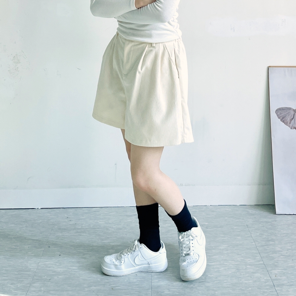 코듀로이반바지 가을 겨울 골덴 반바지 4부 핀턱 뒷밴딩 팬츠 - 상세 이미지 2