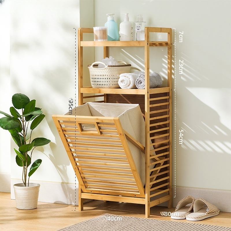 원목 고급 빨래선반 스윙 세탁물 세탁바구니 다용도 3단선반 바구니 정리함  40cm 3단 - 상품 이미지