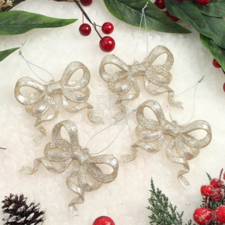 브로샵 샴페인골드 트리 오너먼트 4개 리본 크리스마스소품 장식볼 크리스마스트리꾸미기