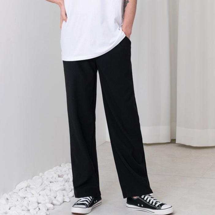 남성 데일리 와이드 스판 슬랙스 밴딩 팬츠 편한 일자핏 블랙 슬렉스 - 상품 이미지