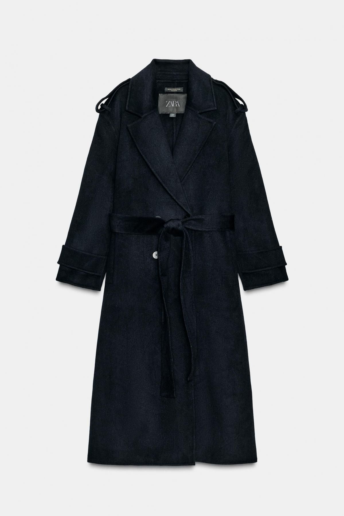 자라 프리미엄 울블렌드 더블브레스트 벨트 롱코트 한정판 8491/260 NAVY BLUE - 메인 이미지