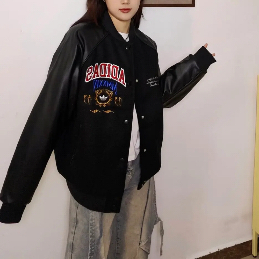 아디다스 오리지널 남녀공용 바시티 레더 자켓 블랙 JD5793 - 상세 이미지 3