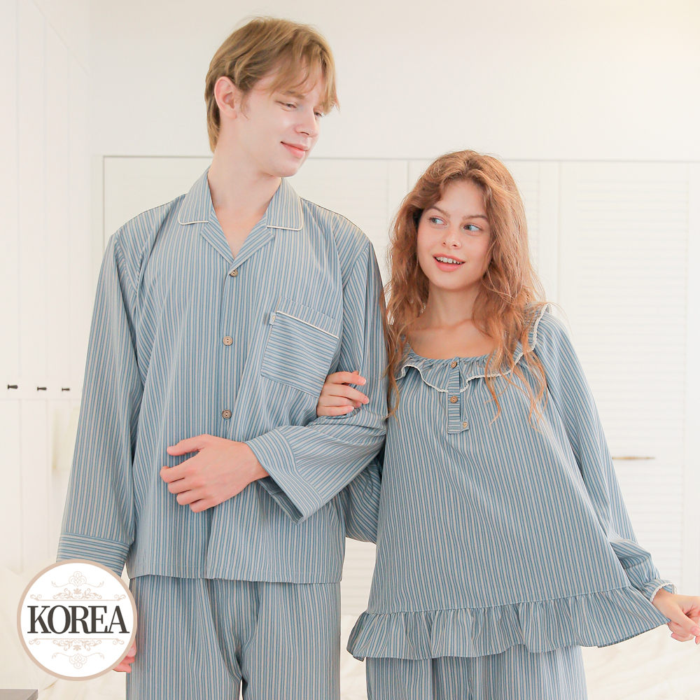 커플 잠옷 세트 신혼 여성 남성 홈웨어 블루스 25F331-431 - 상품 이미지