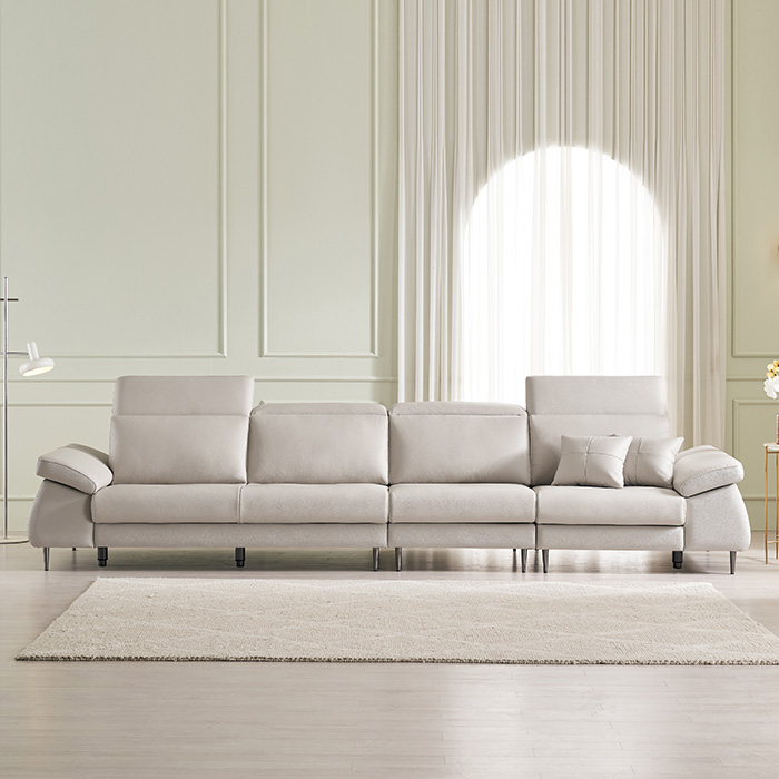 보루네오 아트레 이태리 천연통가죽 기능성 쇼파 스툴포함, 라이트그레이, 6인용