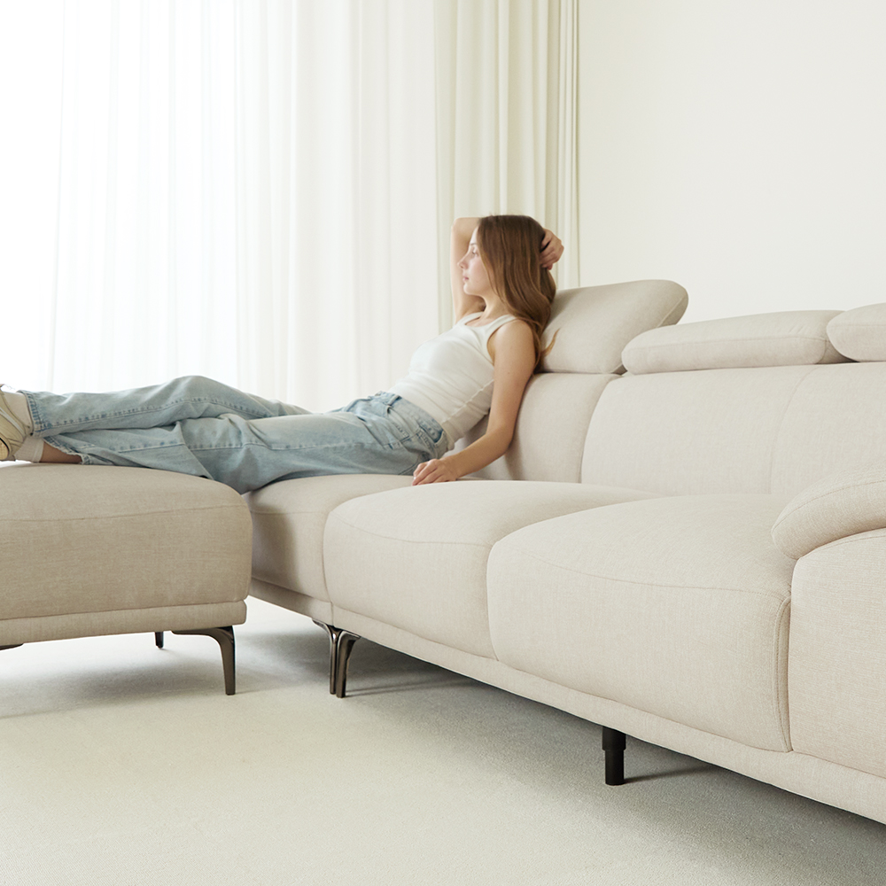 (N포인트+스툴Event)에이든 하이브리드 아쿠아텍스 패브릭 소파 스툴포함, 아이보리, 3인용