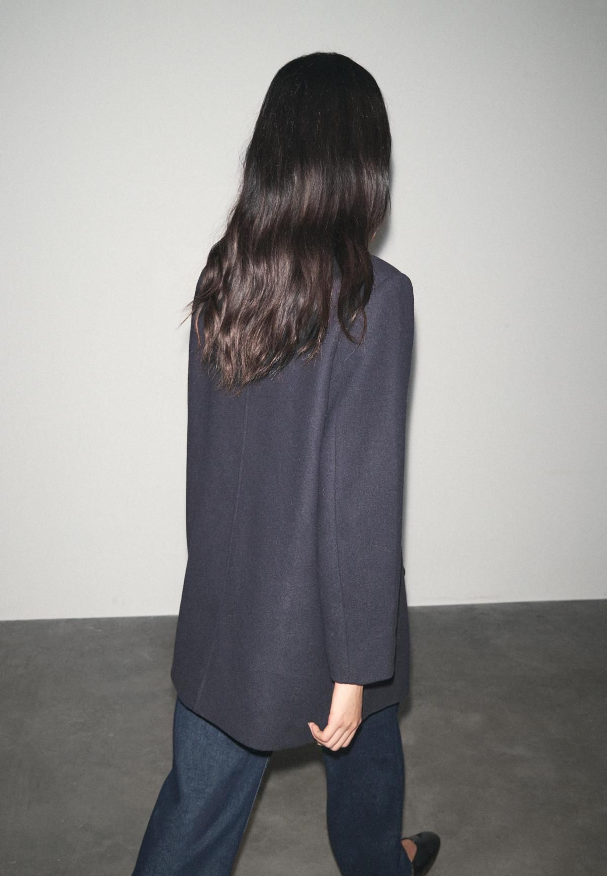 스트라디바리우스 프리미엄 더블브레스트 펠트 롱코트 페이크 퍼카라 5812/693 NAVY BLUE - 상세 이미지 5