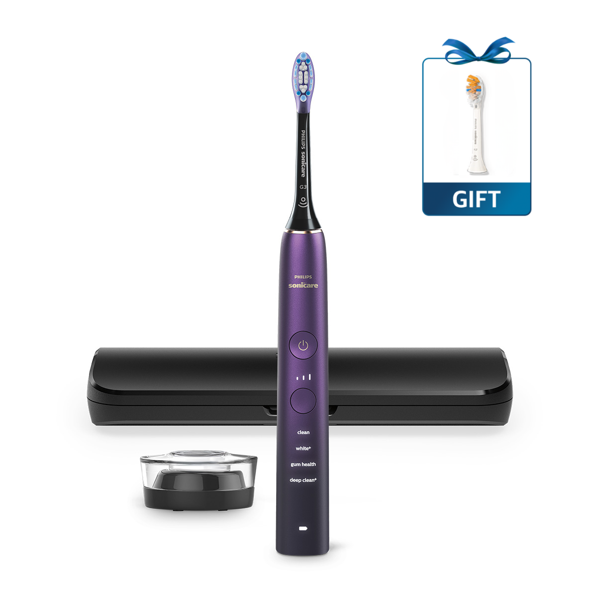 필립스 소닉케어 전동칫솔 다이아몬드클린 9000 퍼플블랙 HX9911/74+올인원 칫솔모 1P 증정 - 상품 이미지