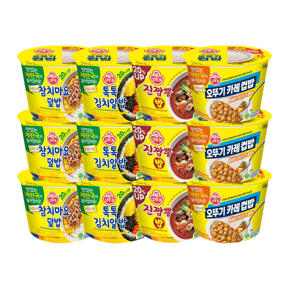오뚜기 컵밥 참치마요덮밥 + 톡톡김치알밥 + 진짬뽕밥 + 카레 각 3개 총 12개 - 상품 이미지