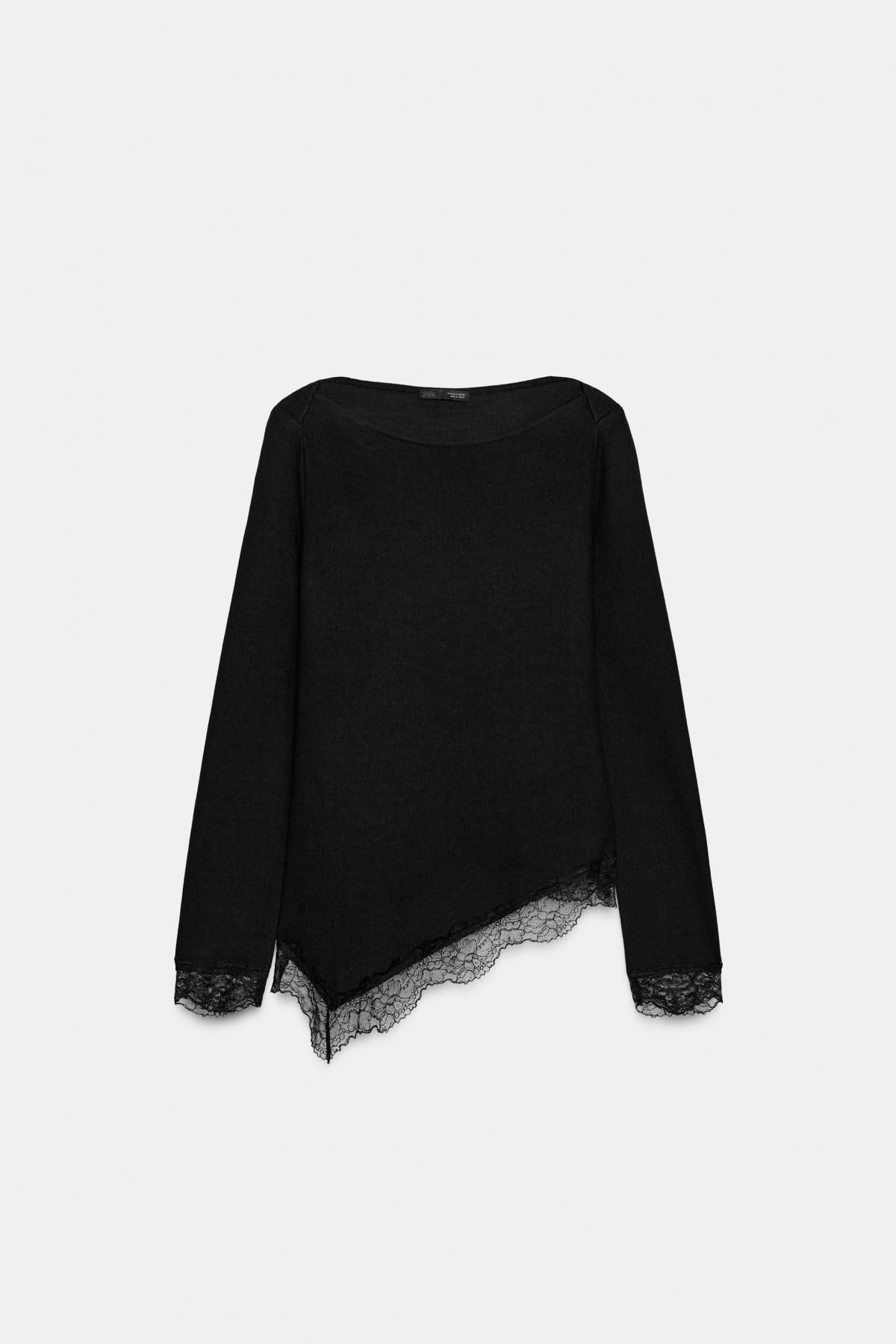 자라 모던 레이스 긴팔 라운드넥 탑 5039/229 BLACK - 메인 이미지