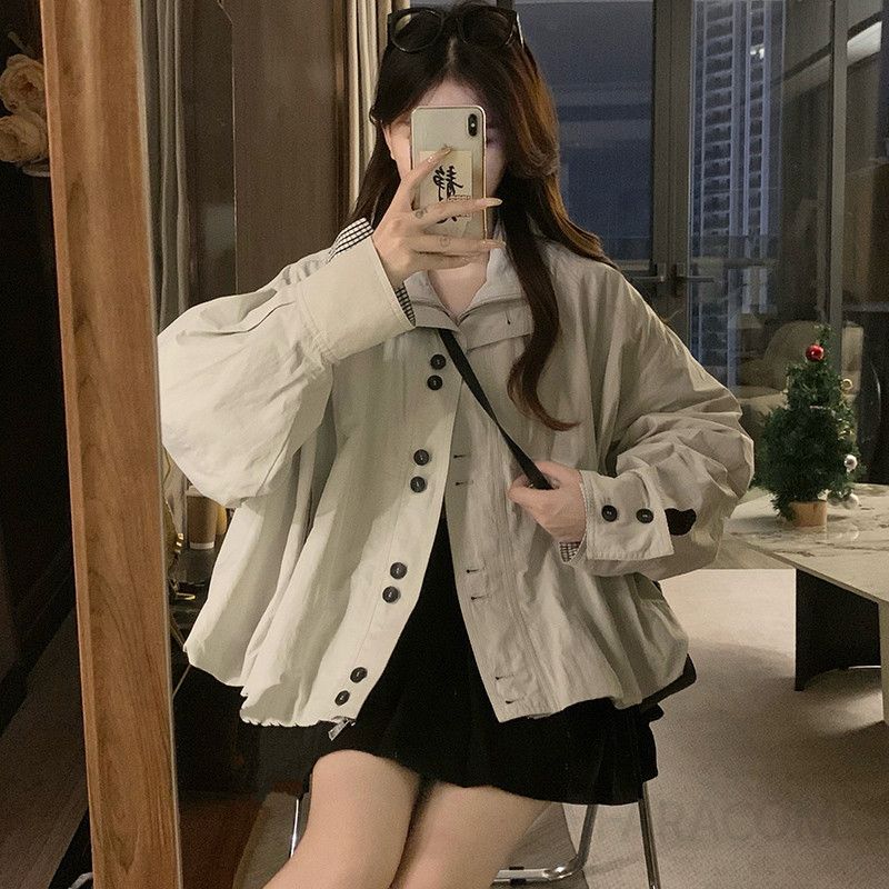 여성 루즈핏 드롭숄더 버튼업 크롭 숏 자켓 트렌디 간절기 아우터 캐주얼 셔츠형 점퍼 바람막이 데일리 봄 가을 코디룩 상의 - 상세 이미지 2